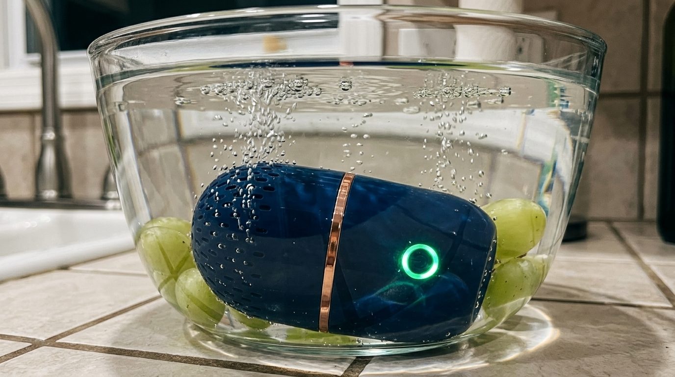 PodBloom fully submerged in water and releasing fine bubbles