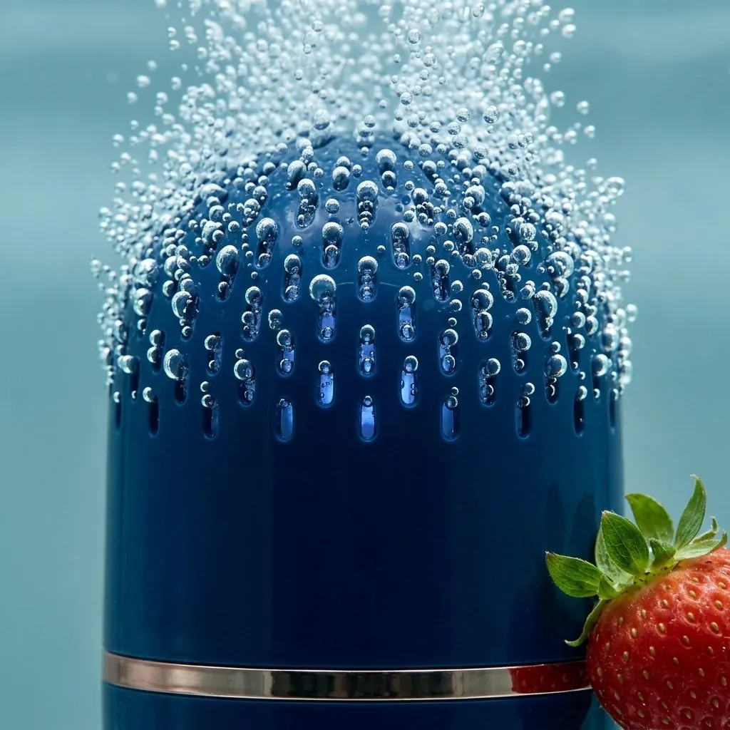 Micro-bubbles rising from the PodBloom base during a cleaning cycle