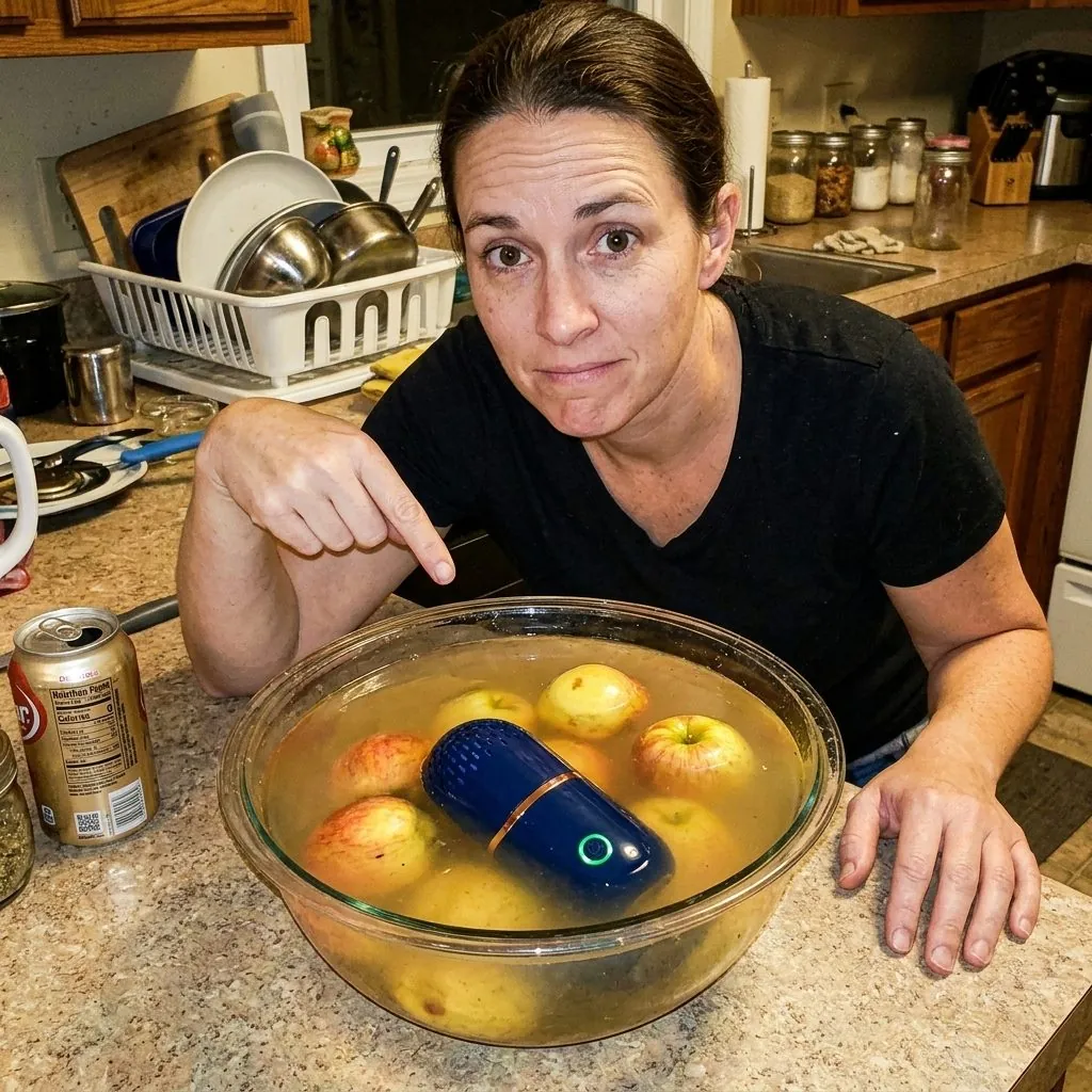 Rachel looking at the murky water left in her bowl after a PodBloom cycle